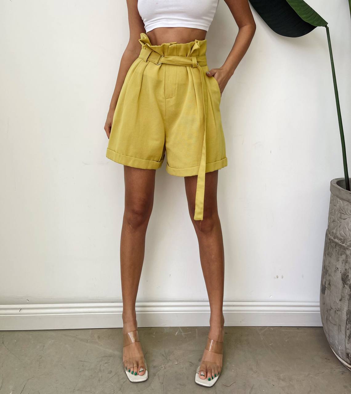 Paperbag Waist Belted Linen Shorts With Pleat Detail - trendynow