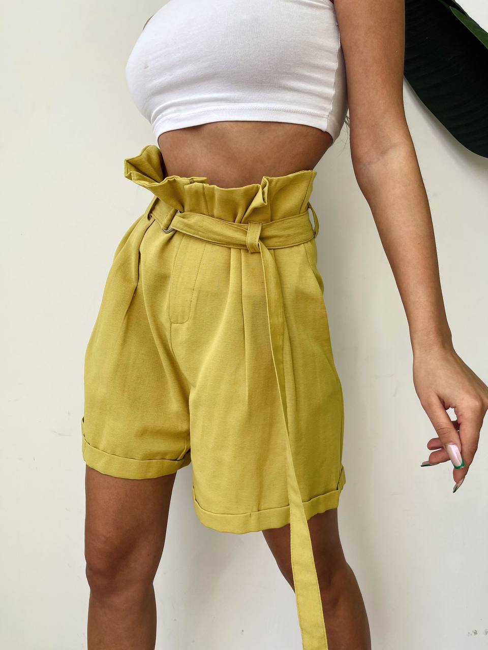 Paperbag Waist Belted Linen Shorts With Pleat Detail
