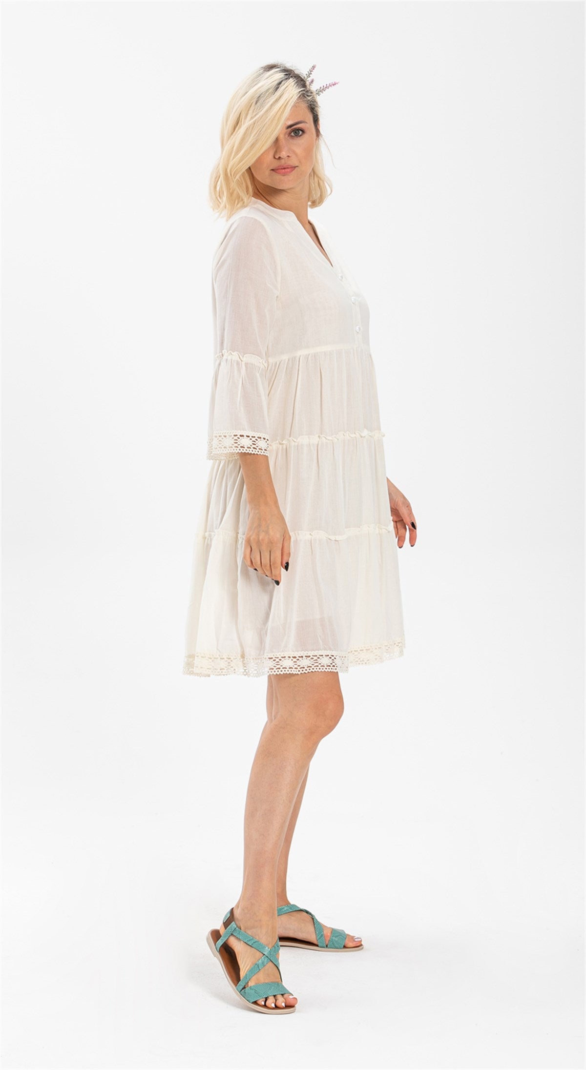 Trojan Sleeve Voile Dress with Guipure Lace Details
