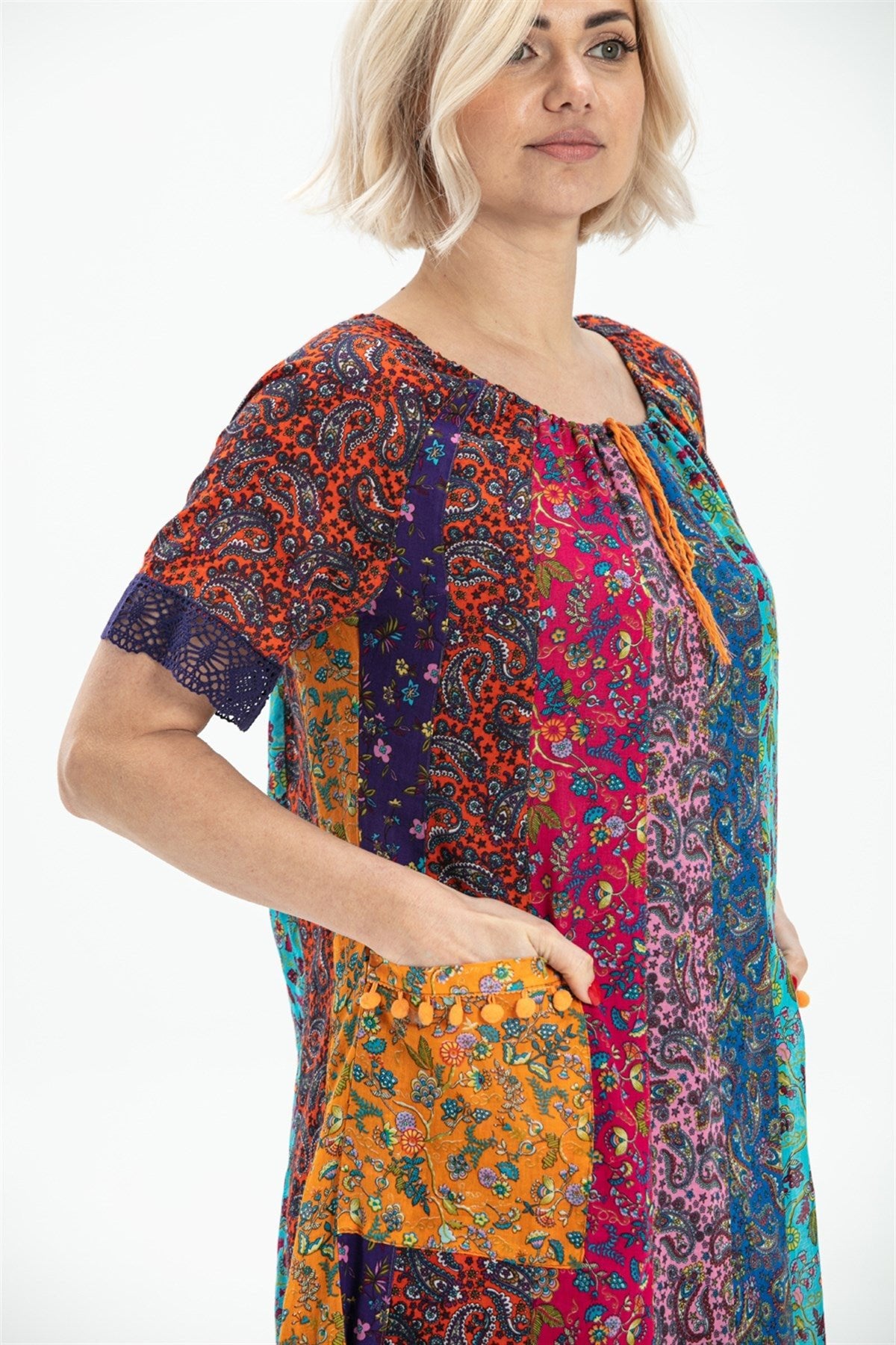 Short Sleeve Voile Patchwork Short Colorful Dress - trendynow