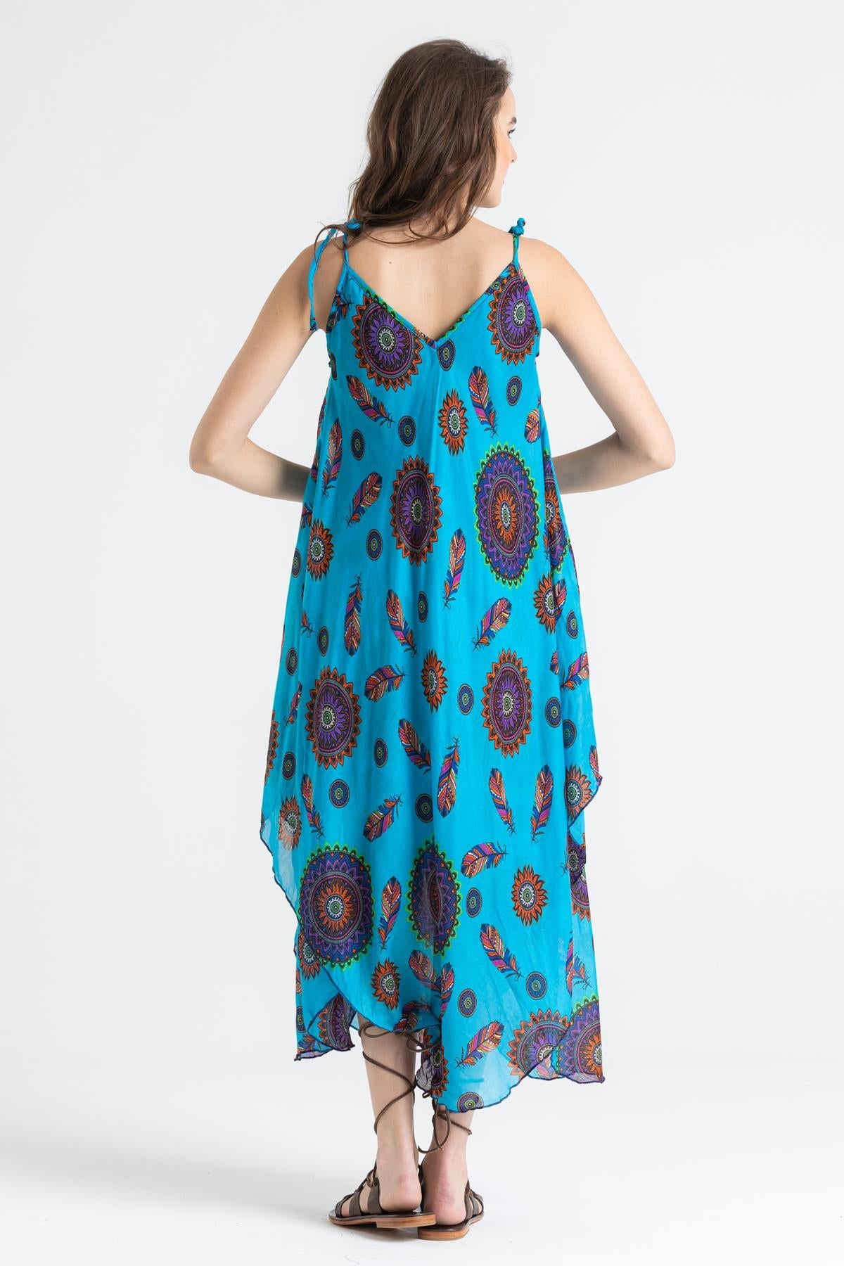 Strappy Printed Midi Voile Dress - trendynow