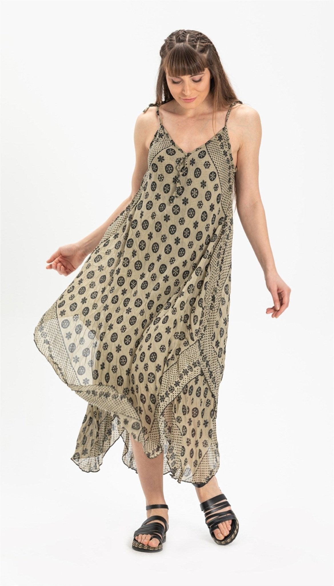 Strappy Printed Midi Voile Dress - trendynow