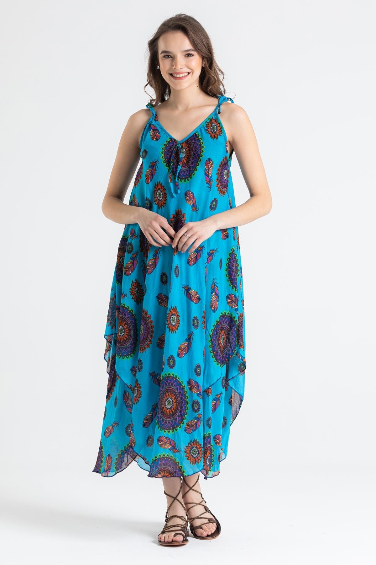 Strappy Printed Midi Voile Dress - trendynow