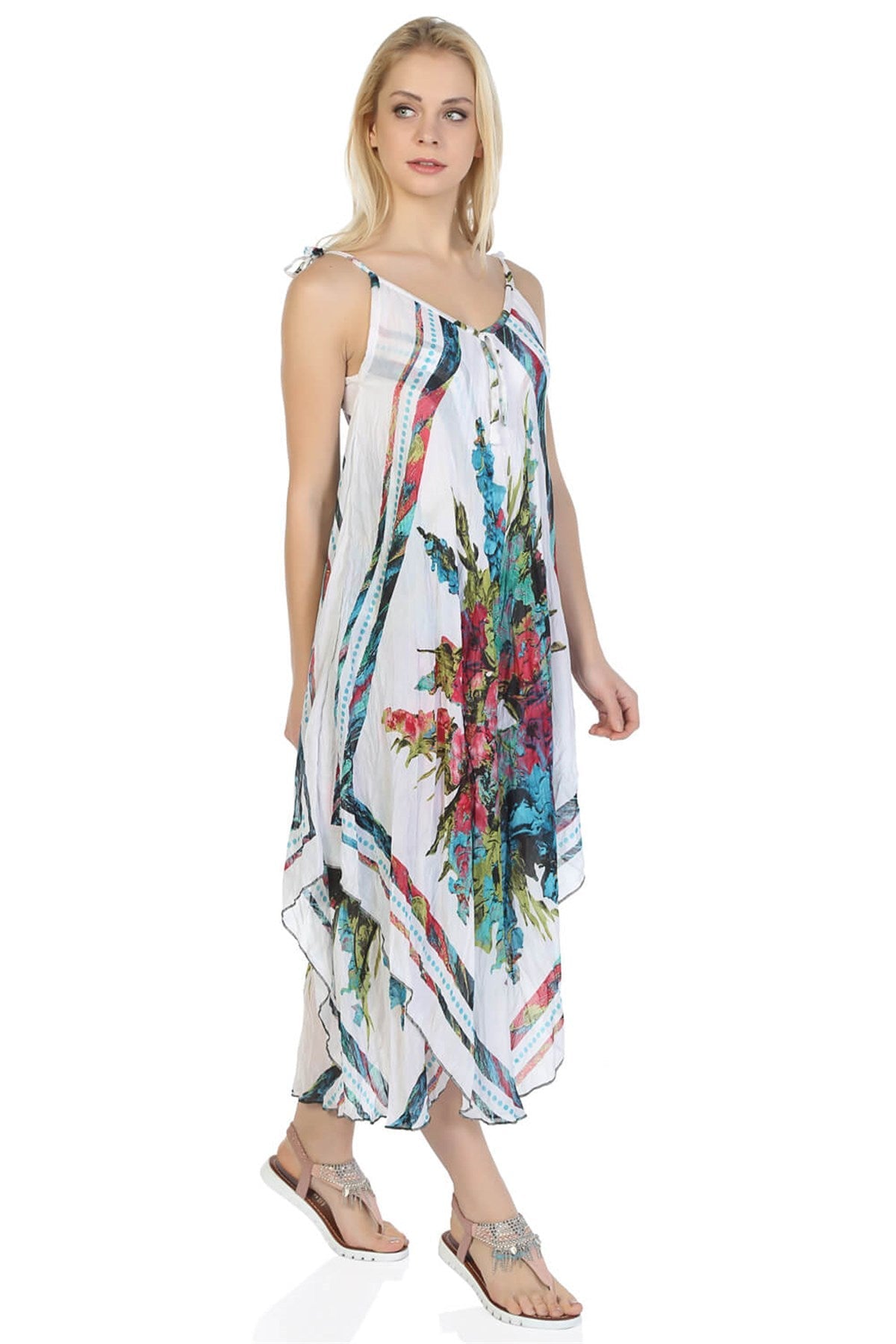 Strappy Printed Midi Voile Dress - trendynow