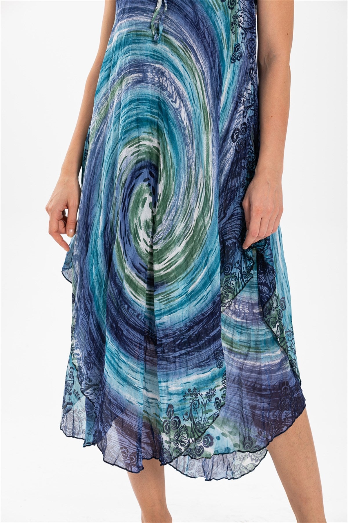 Strappy Printed Midi Voile Dress - trendynow