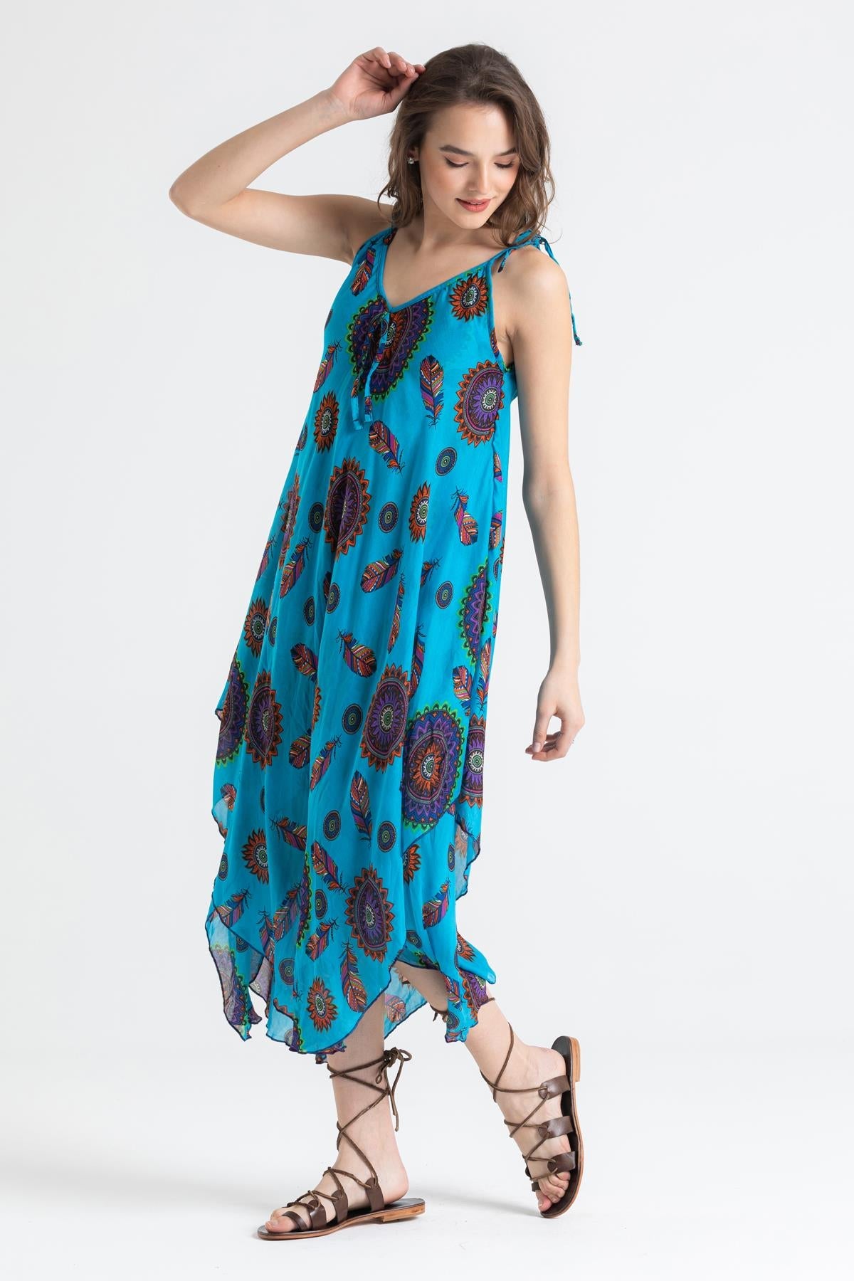 Strappy Printed Midi Voile Dress - trendynow