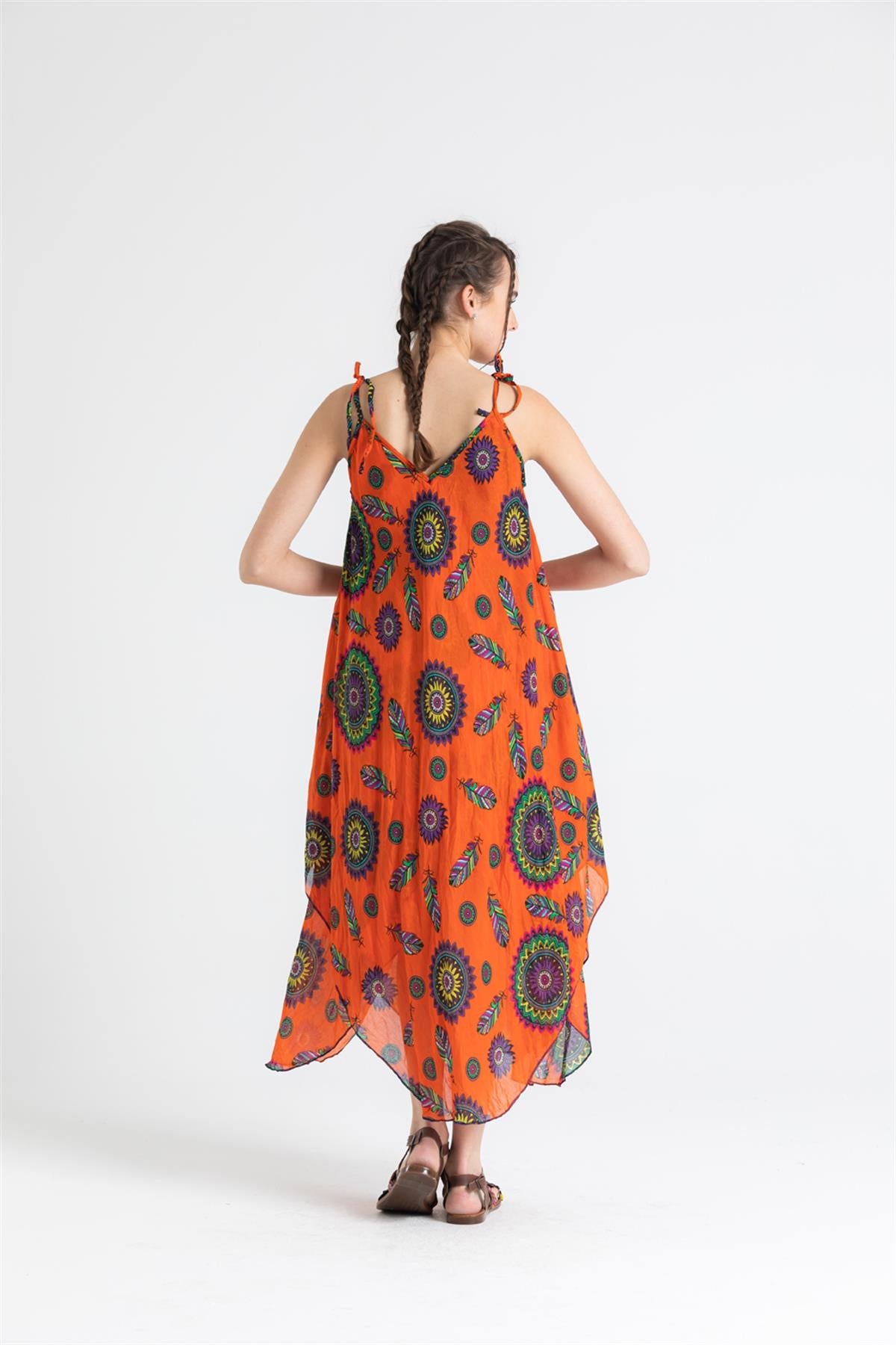 Strappy Printed Midi Voile Dress - trendynow