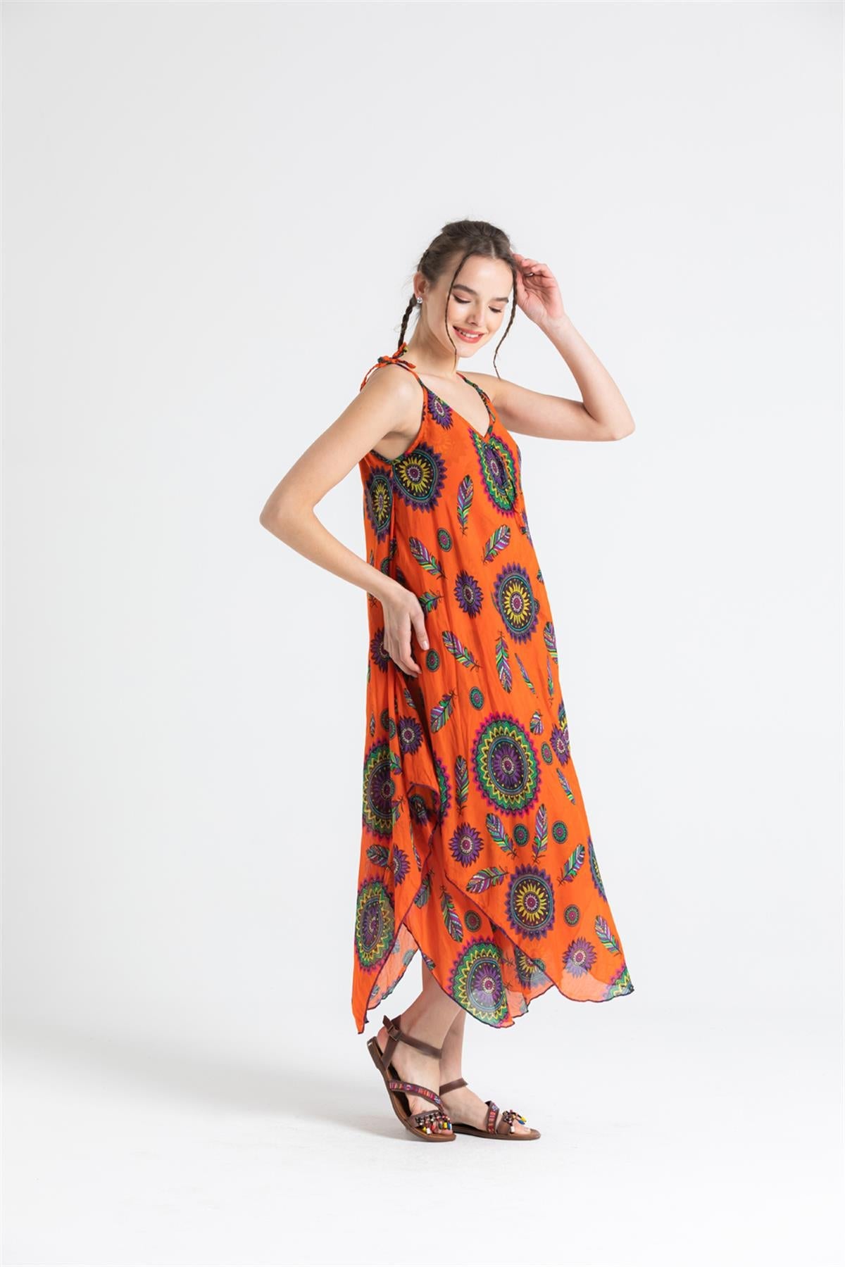 Strappy Printed Midi Voile Dress - trendynow