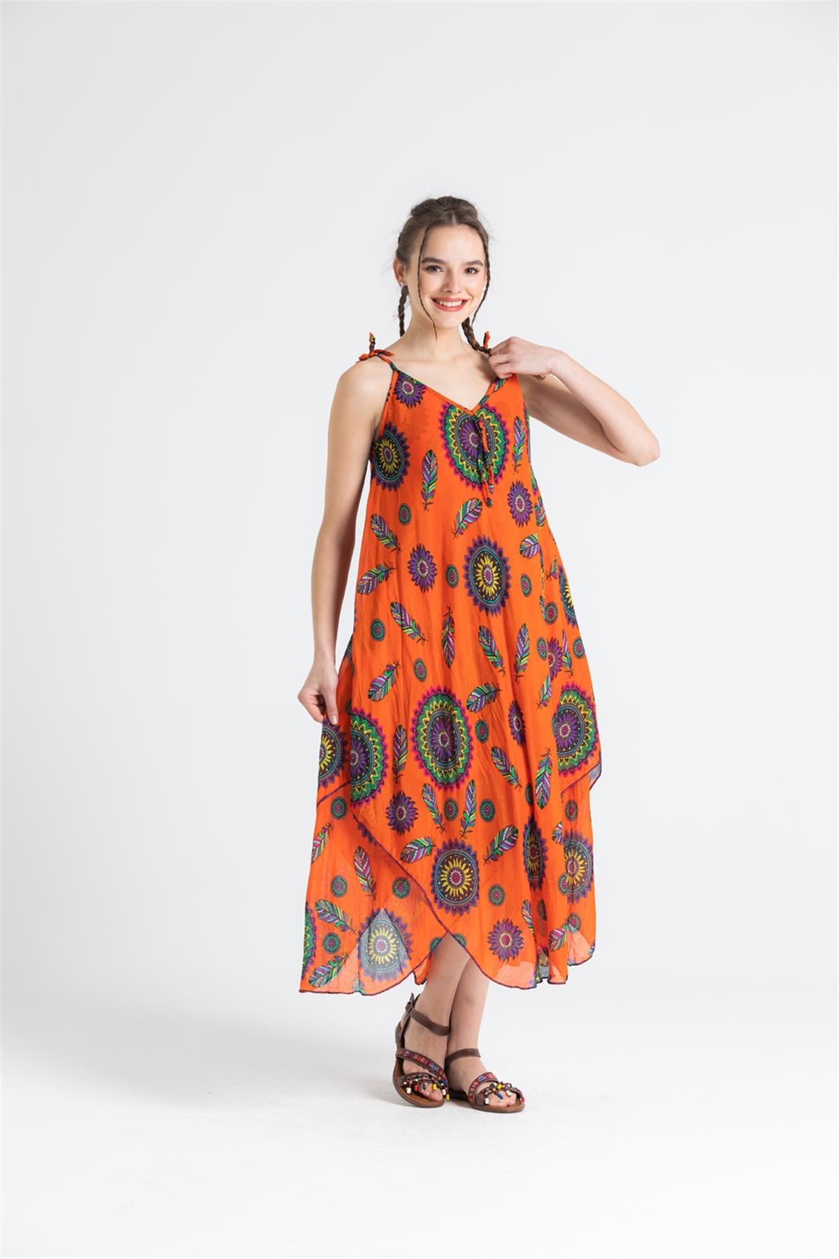 Strappy Printed Midi Voile Dress - trendynow