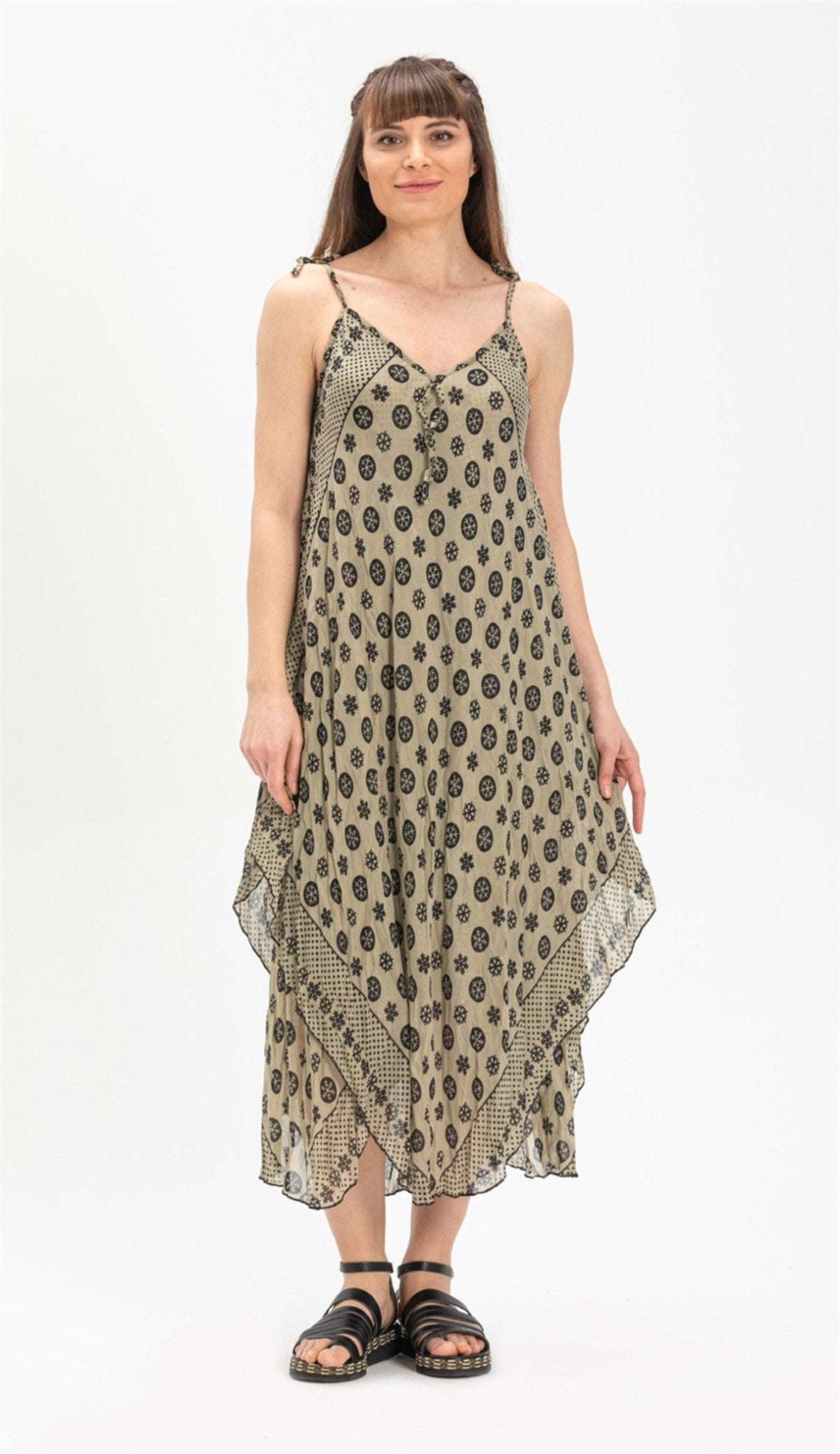 Strappy Printed Midi Voile Dress - trendynow