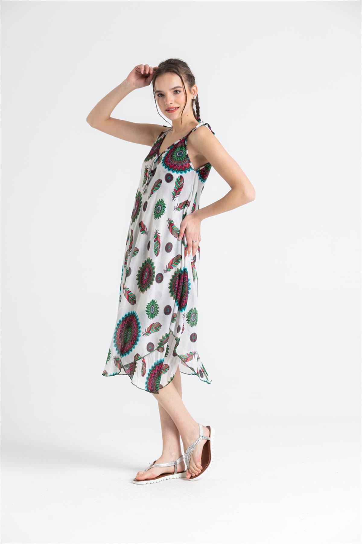 Strappy Printed Short Voile Dress - trendynow