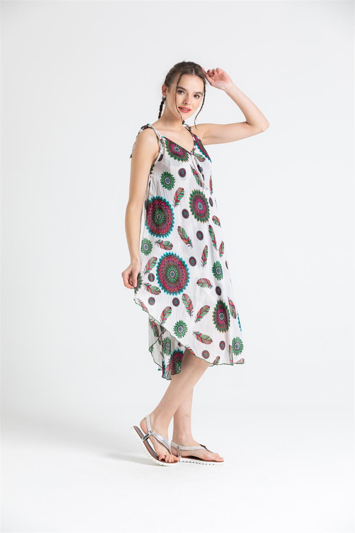 Strappy Printed Short Voile Dress - trendynow