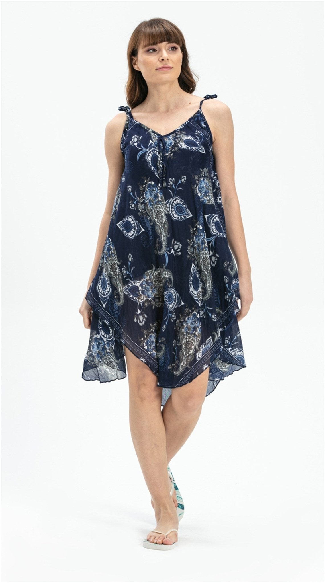 Strappy Printed Short Voile Dress - trendynow