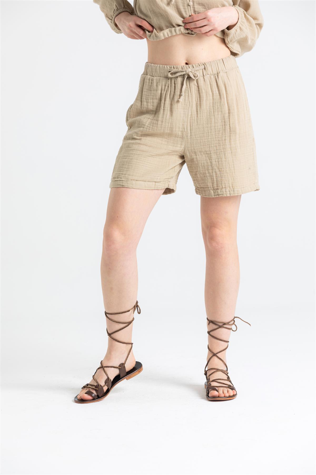 Tie - on Waist Muslin Shorts - trendynow