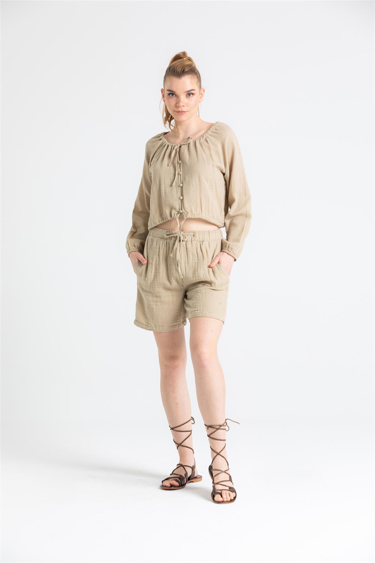 Tie - on Waist Muslin Shorts - trendynow