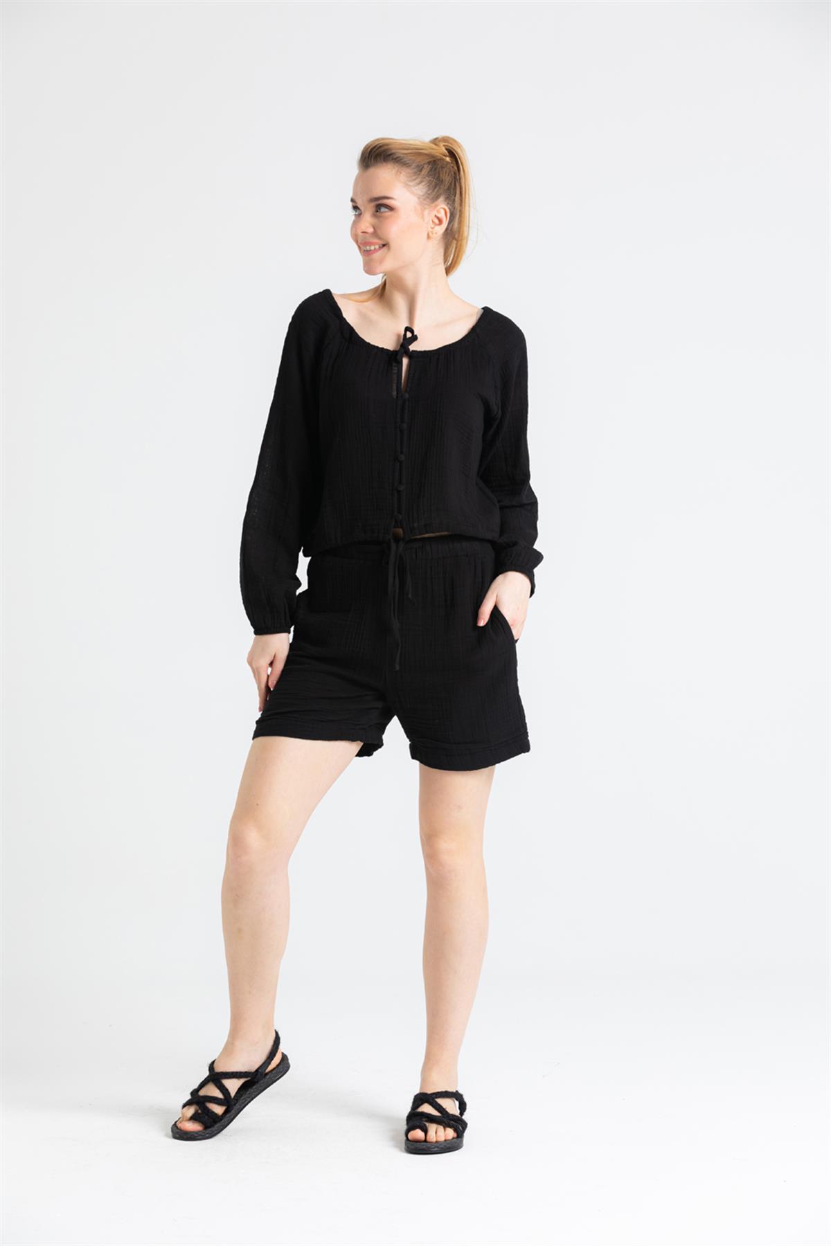 Tie - on Waist Muslin Shorts - trendynow