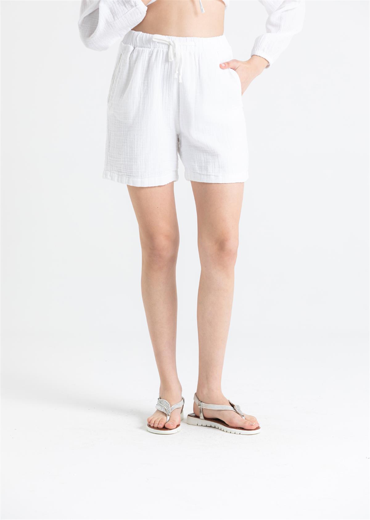 Tie - on Waist Muslin Shorts - trendynow