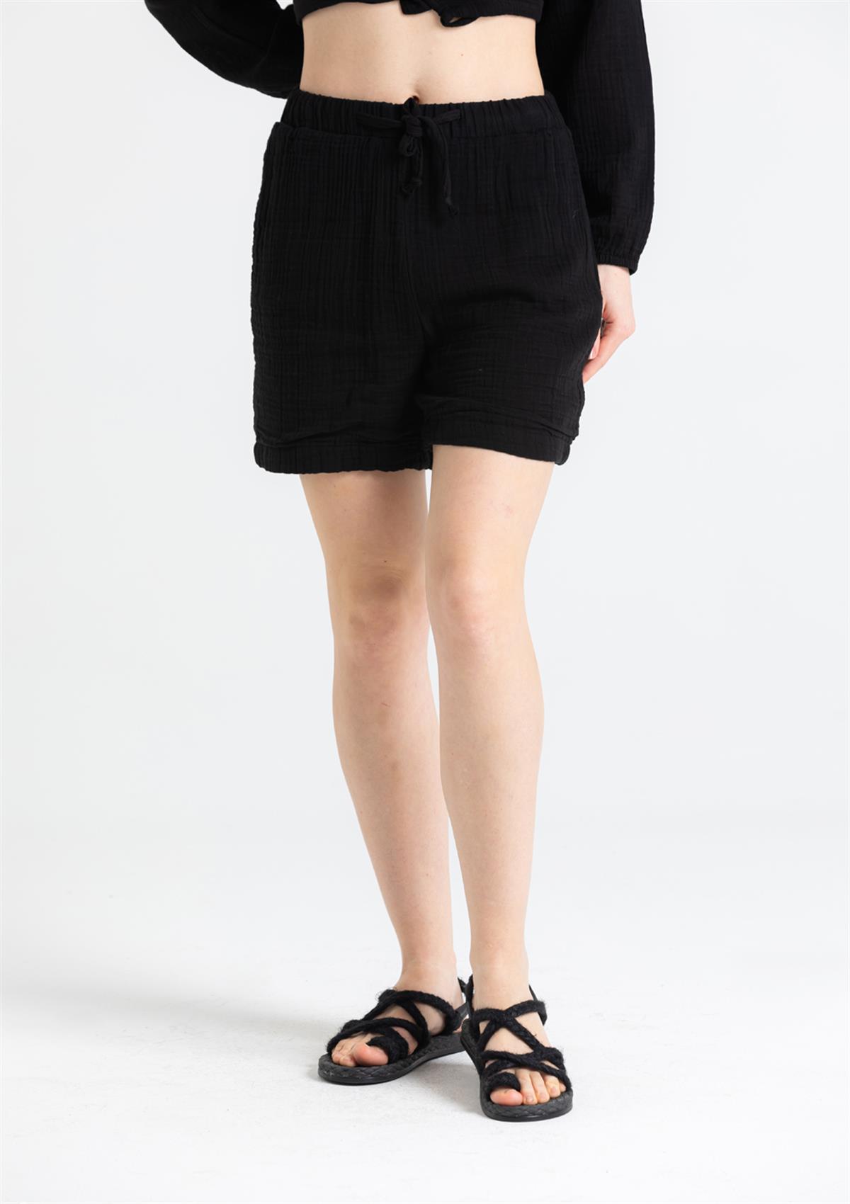 Tie - on Waist Muslin Shorts - trendynow