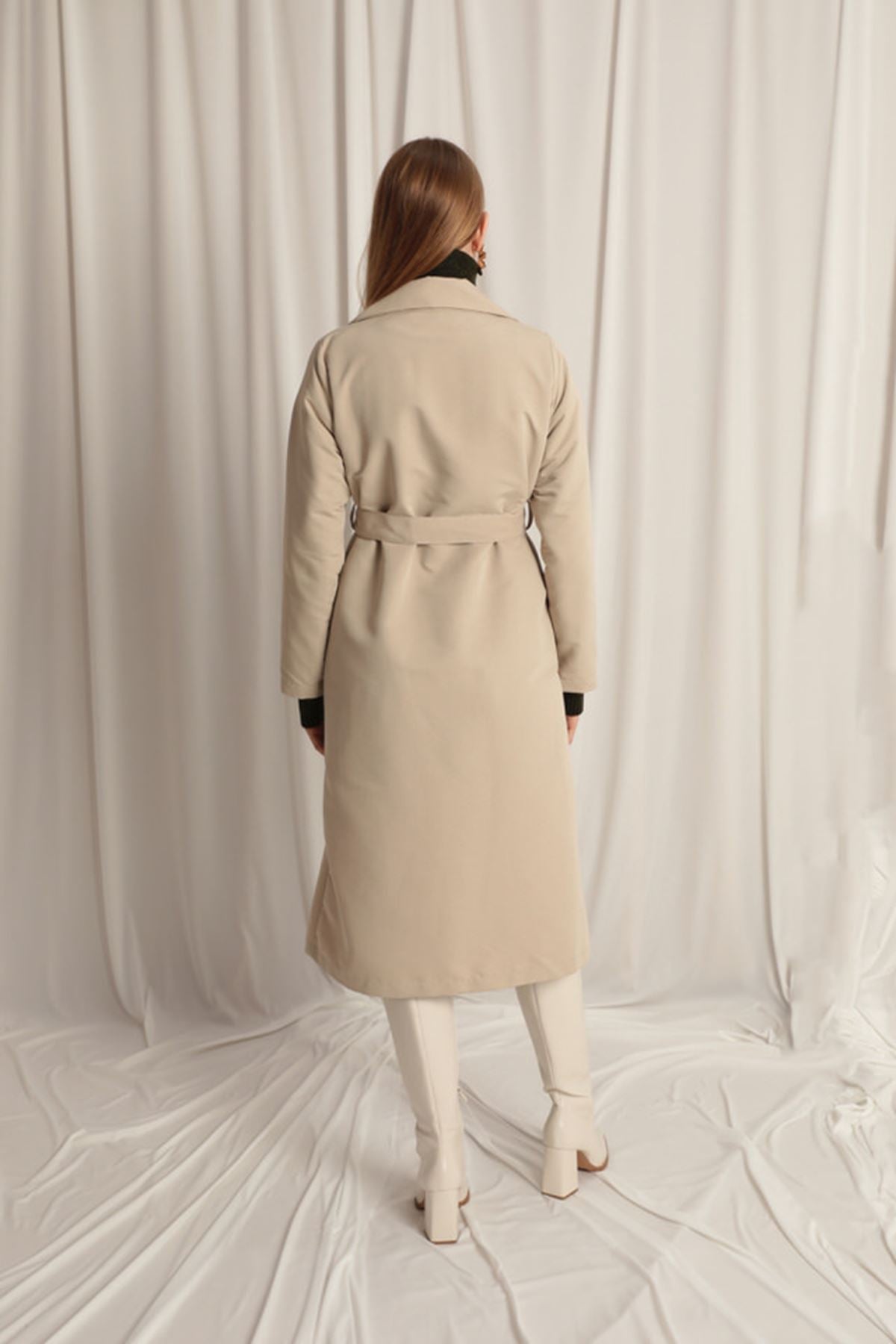 Torino Fabric Liquid Proof Maxi Length Women's Stone Trench Coat - trendynow