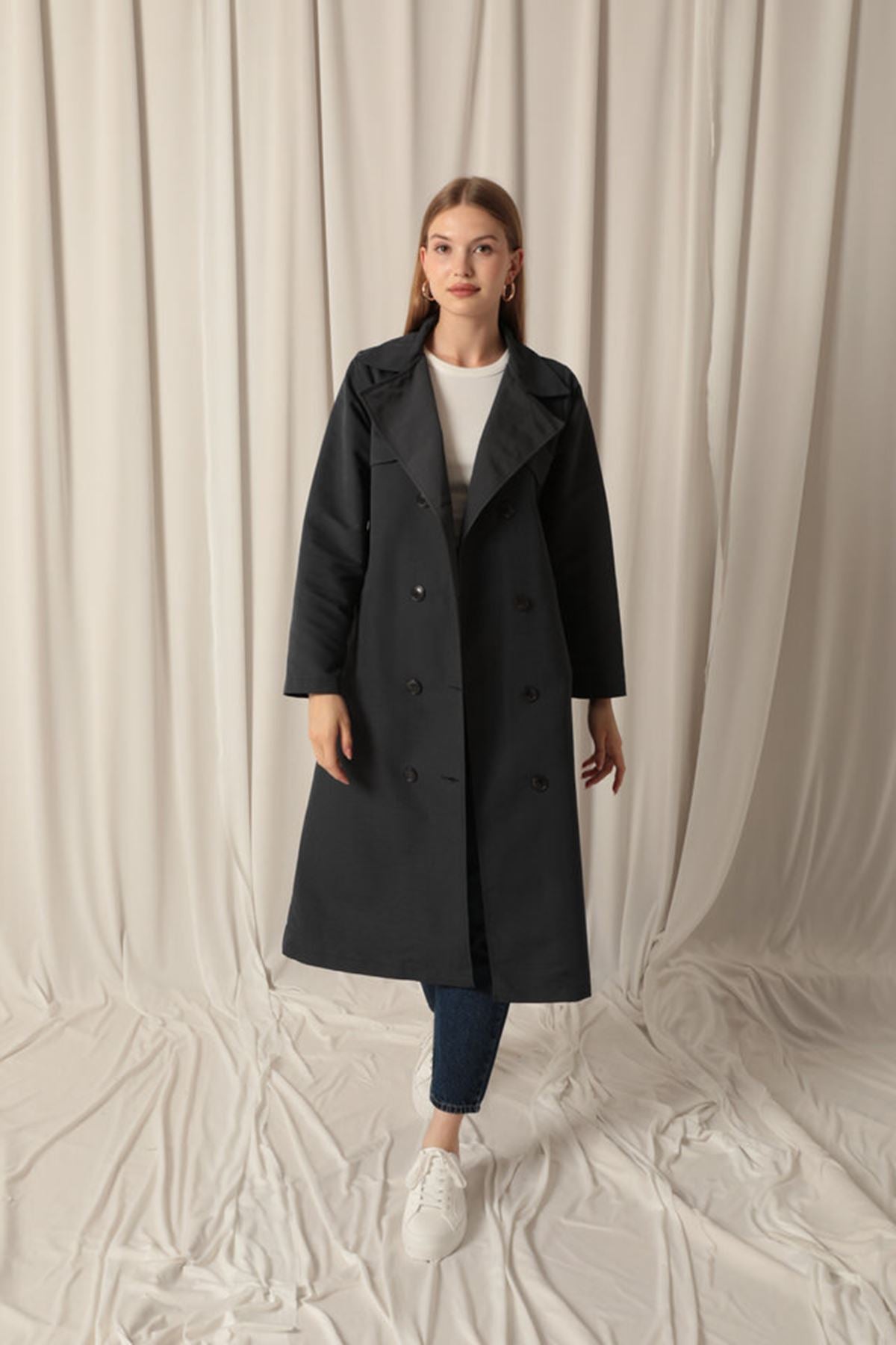 Torino Fabric Liquid Proof Women's Anthracite Trench Coat - trendynow