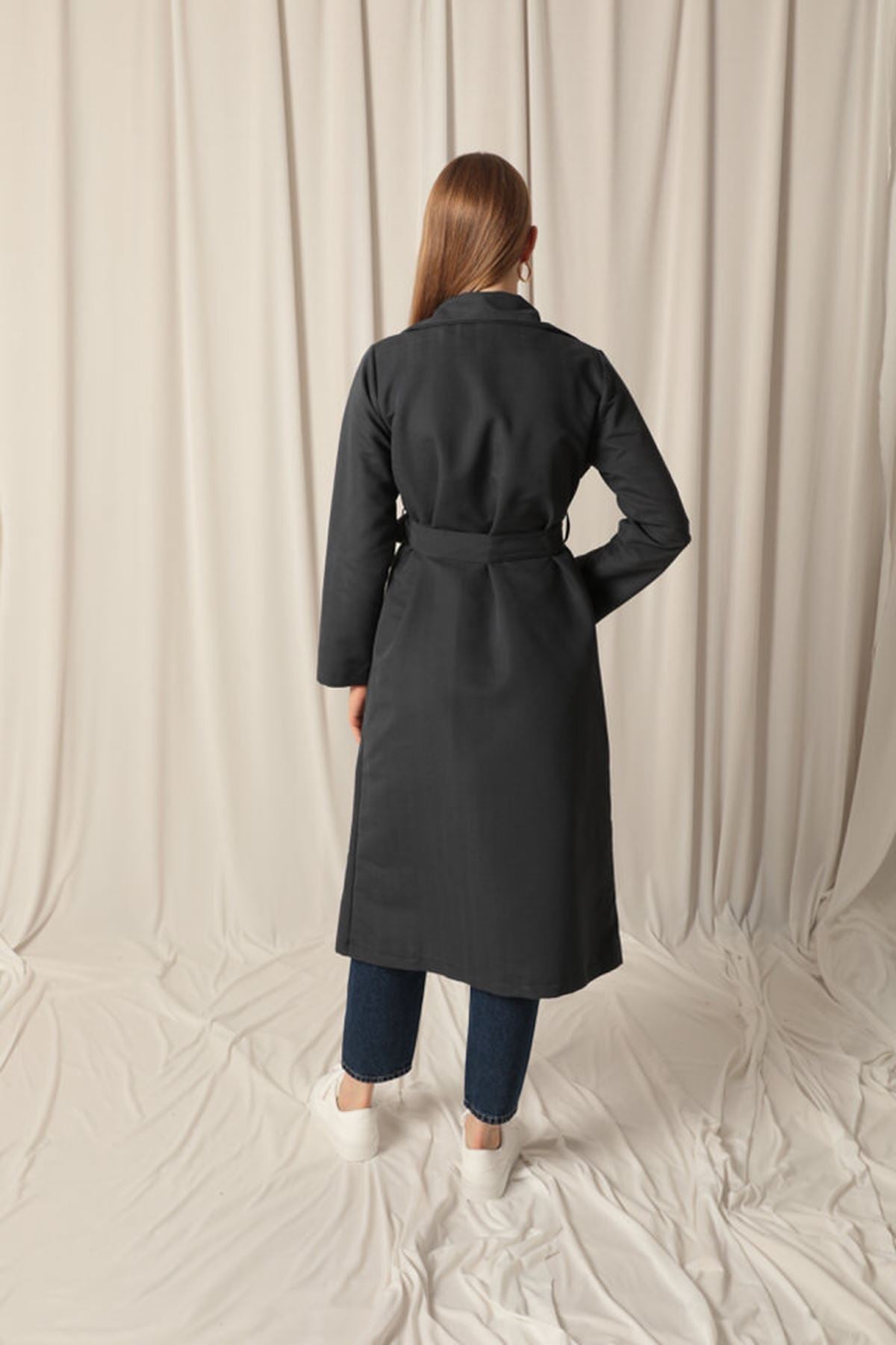 Torino Fabric Liquid Proof Women's Anthracite Trench Coat - trendynow