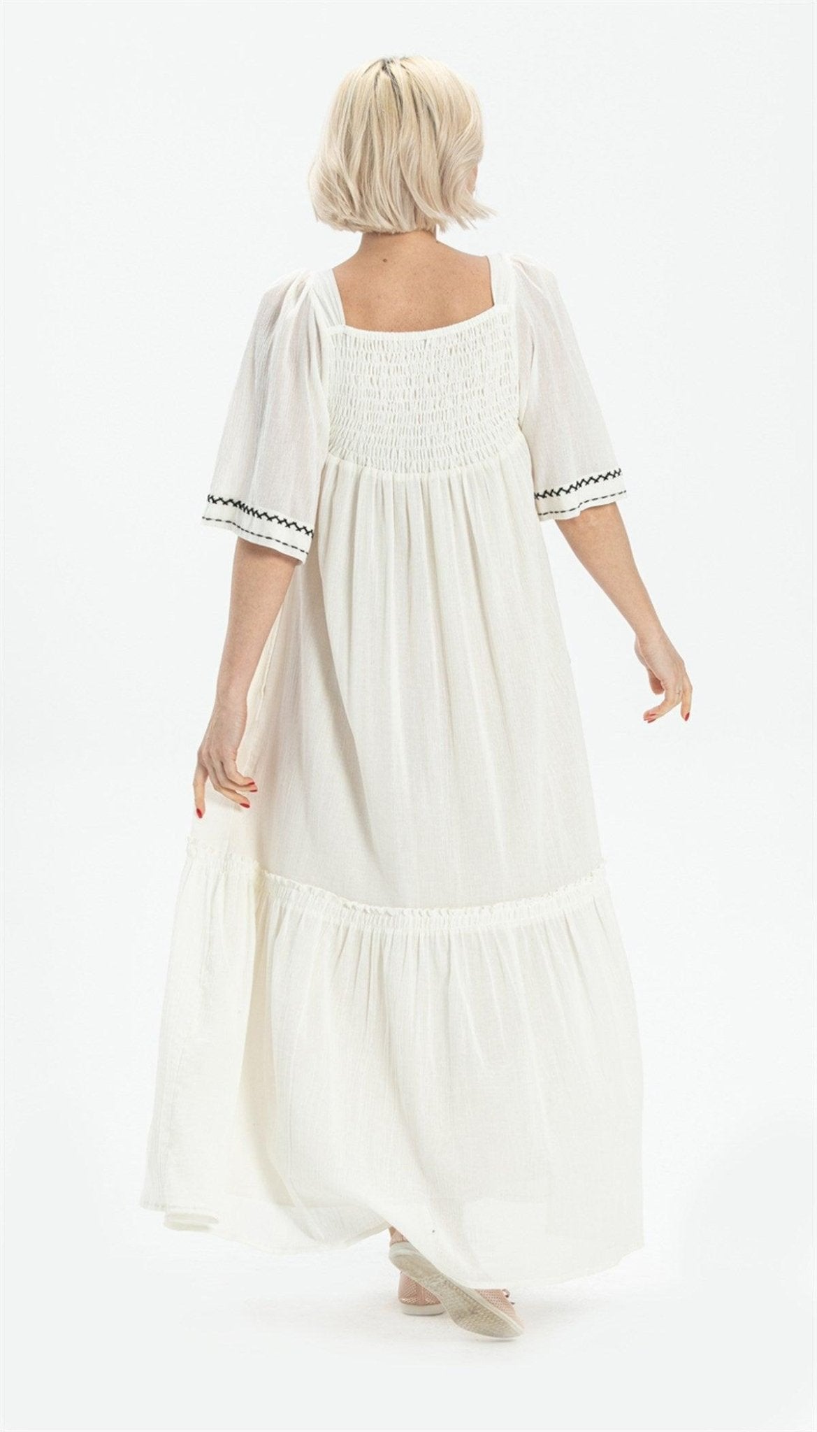 Trojan Sleeve Embroidered Double - pocket Long Dress - trendynow