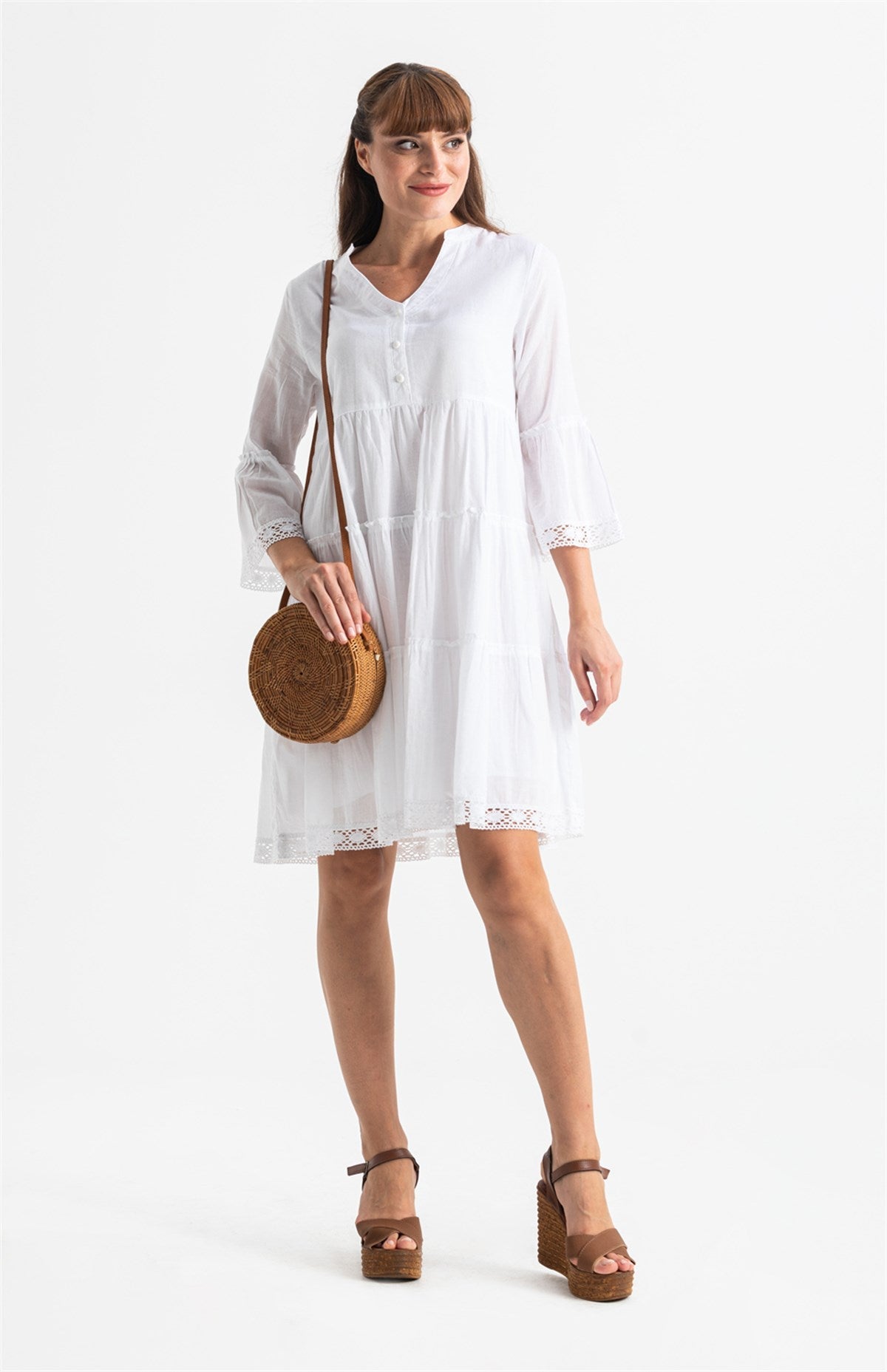 Trojan Sleeve Voile Dress with Guipure Lace Details - trendynow