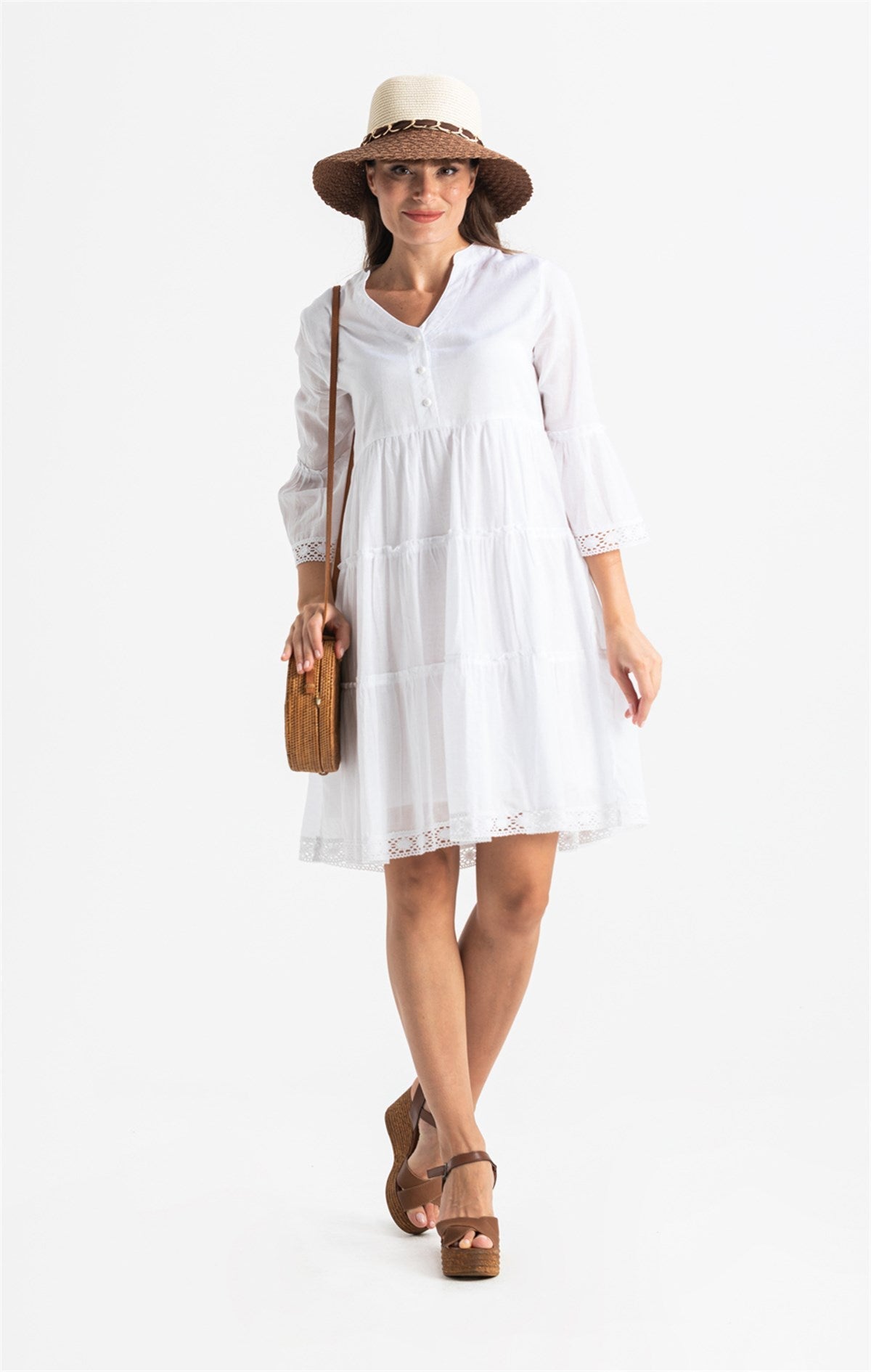 Trojan Sleeve Voile Dress with Guipure Lace Details - trendynow