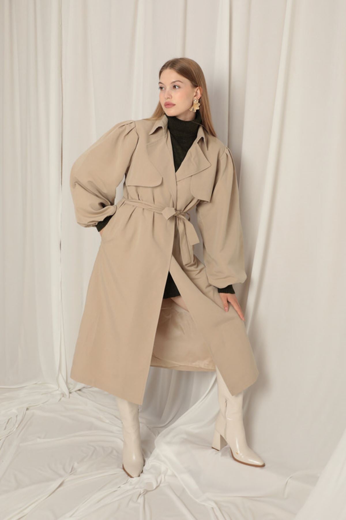 Woven Fabric Liquid Proof Women's Stone Trench Coat - trendynow