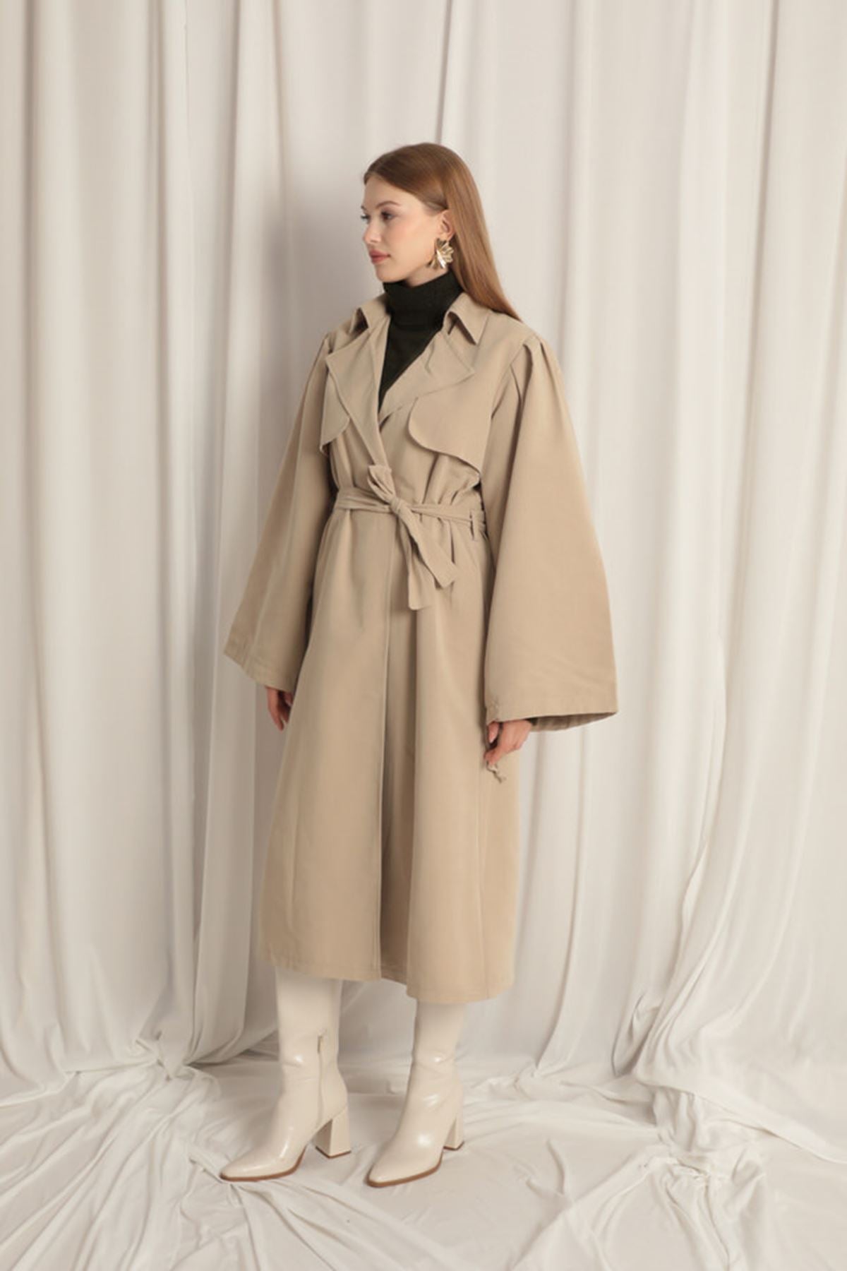 Woven Fabric Liquid Proof Women's Stone Trench Coat - trendynow