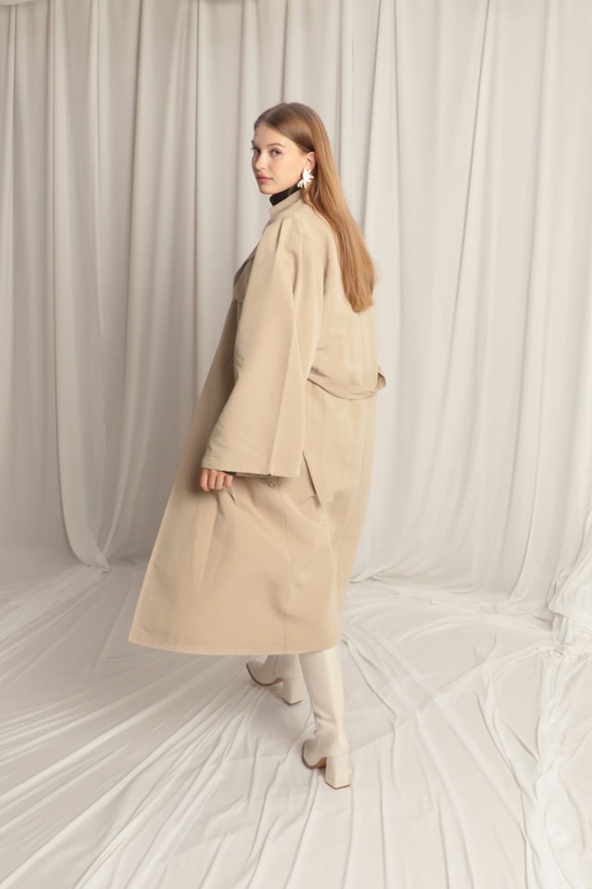 Woven Fabric Liquid Proof Women's Stone Trench Coat - trendynow