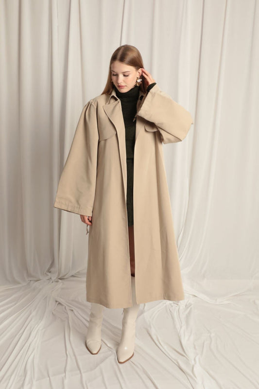 Woven Fabric Liquid Proof Women's Stone Trench Coat - trendynow