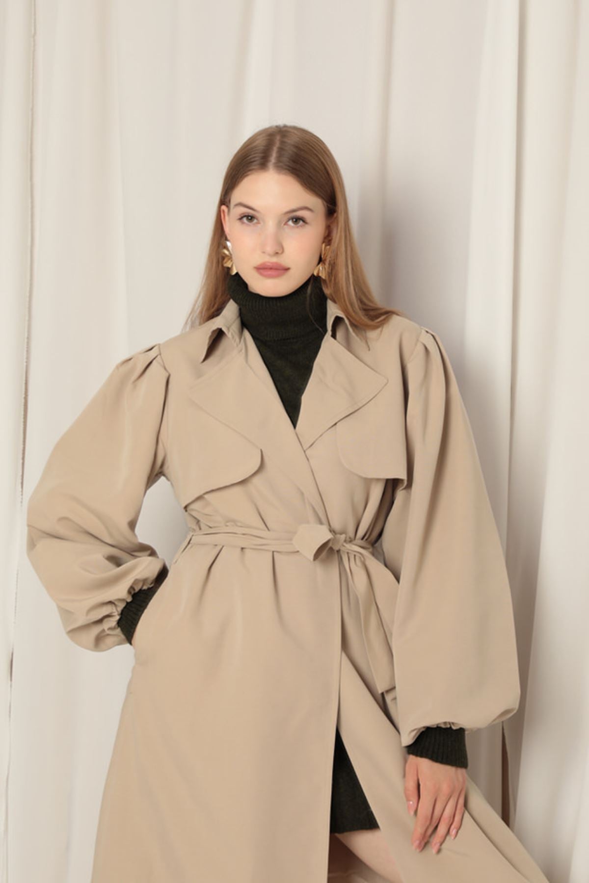 Woven Fabric Liquid Proof Women's Stone Trench Coat - trendynow