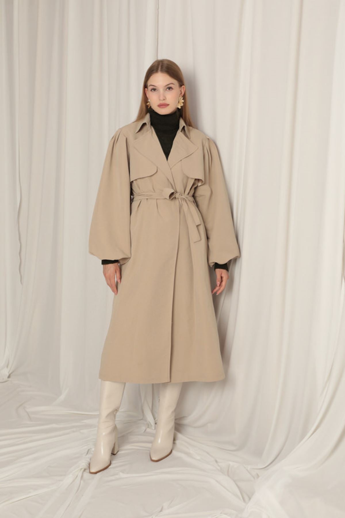 Woven Fabric Liquid Proof Women's Stone Trench Coat - trendynow