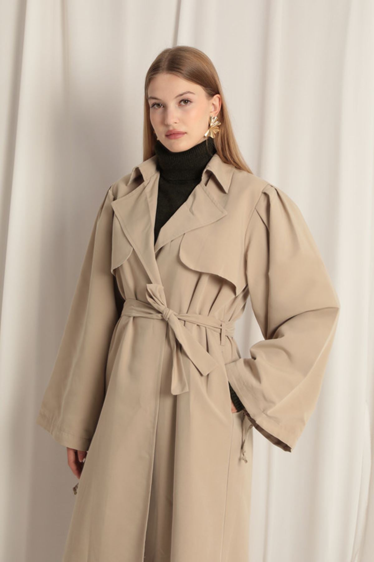 Woven Fabric Liquid Proof Women's Stone Trench Coat - trendynow