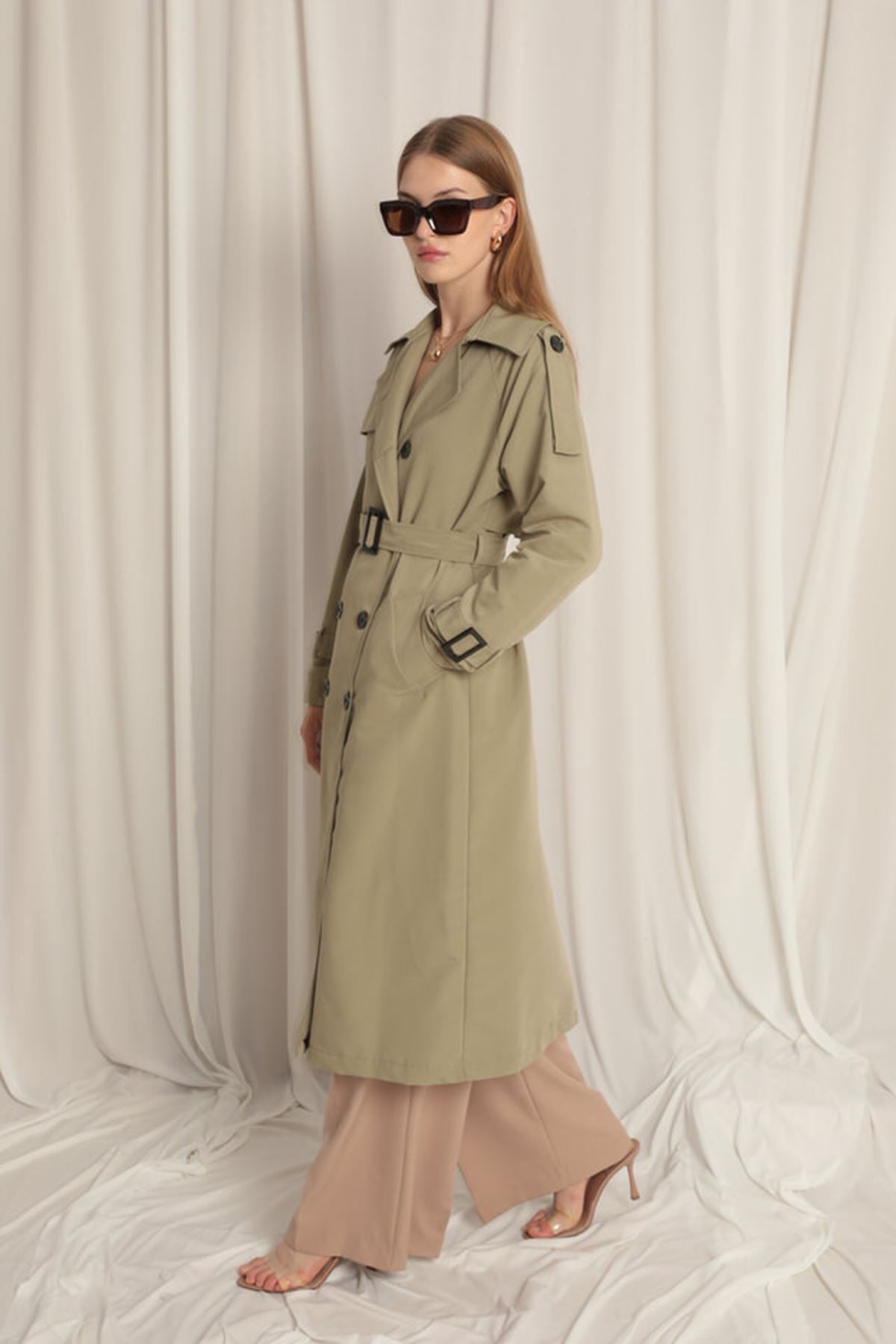 Woven Fabric Waterproof Women's Khaki Trench Coat - trendynow