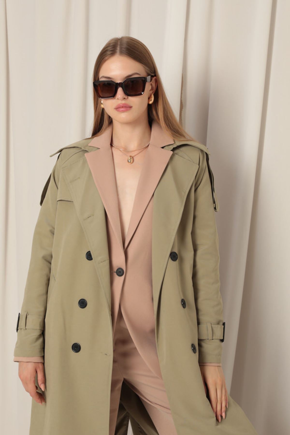 Woven Fabric Waterproof Women's Khaki Trench Coat - trendynow