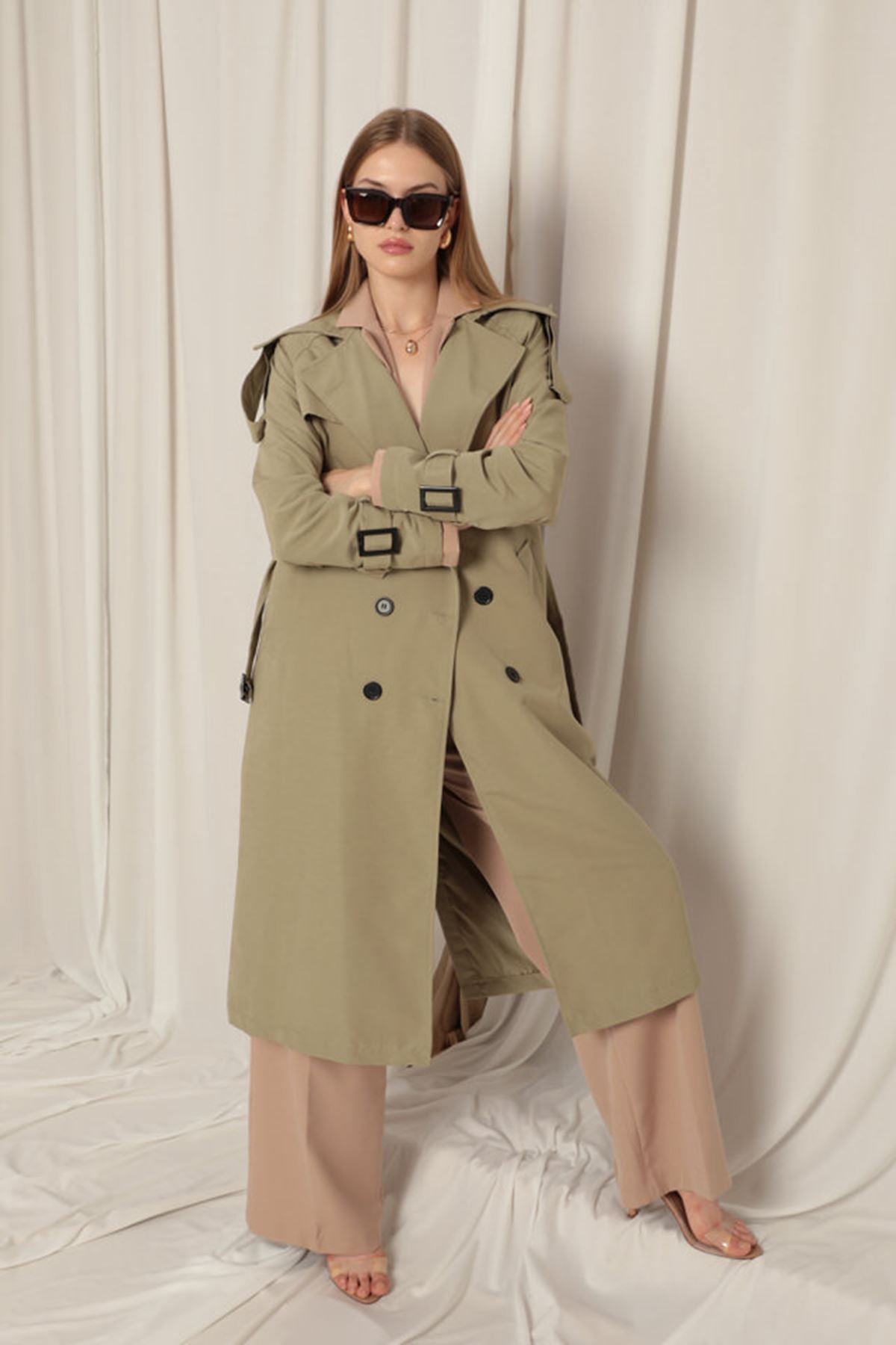 Woven Fabric Waterproof Women's Khaki Trench Coat - trendynow